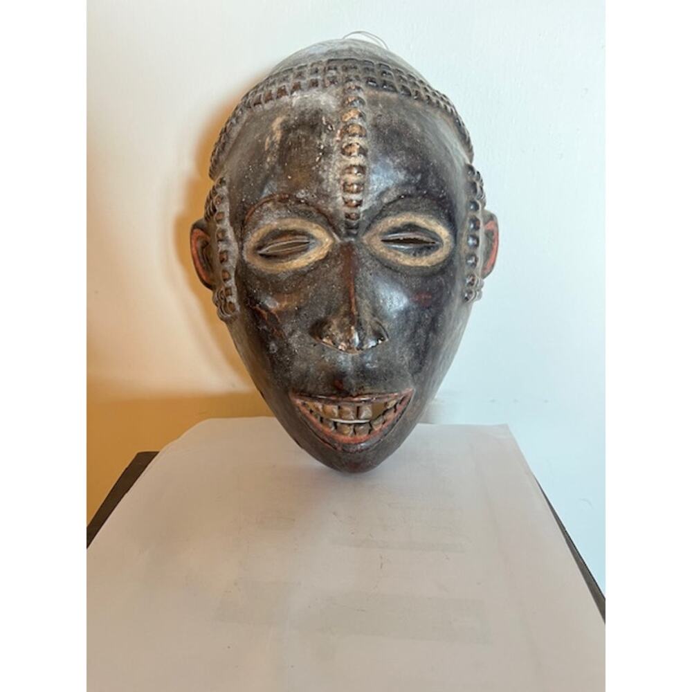 Vintage African Carved Wooden Baule Mask (10"x8") Tribal Art Figure Smiling